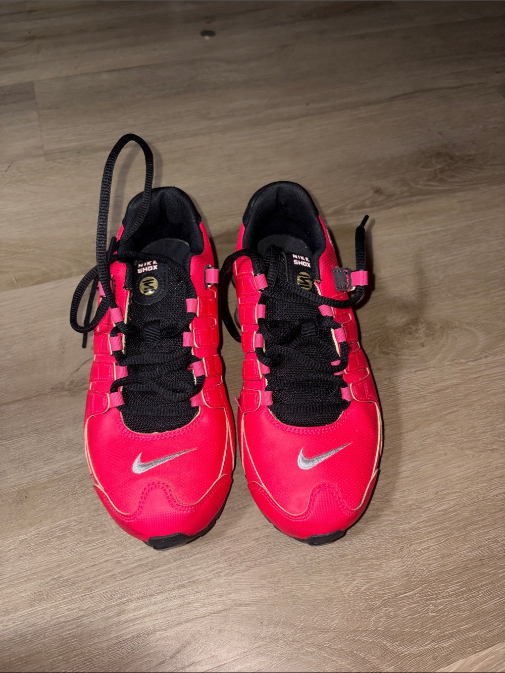 Nike Hot Pink and Black Women's Running Sneakers with Silver Swoosh